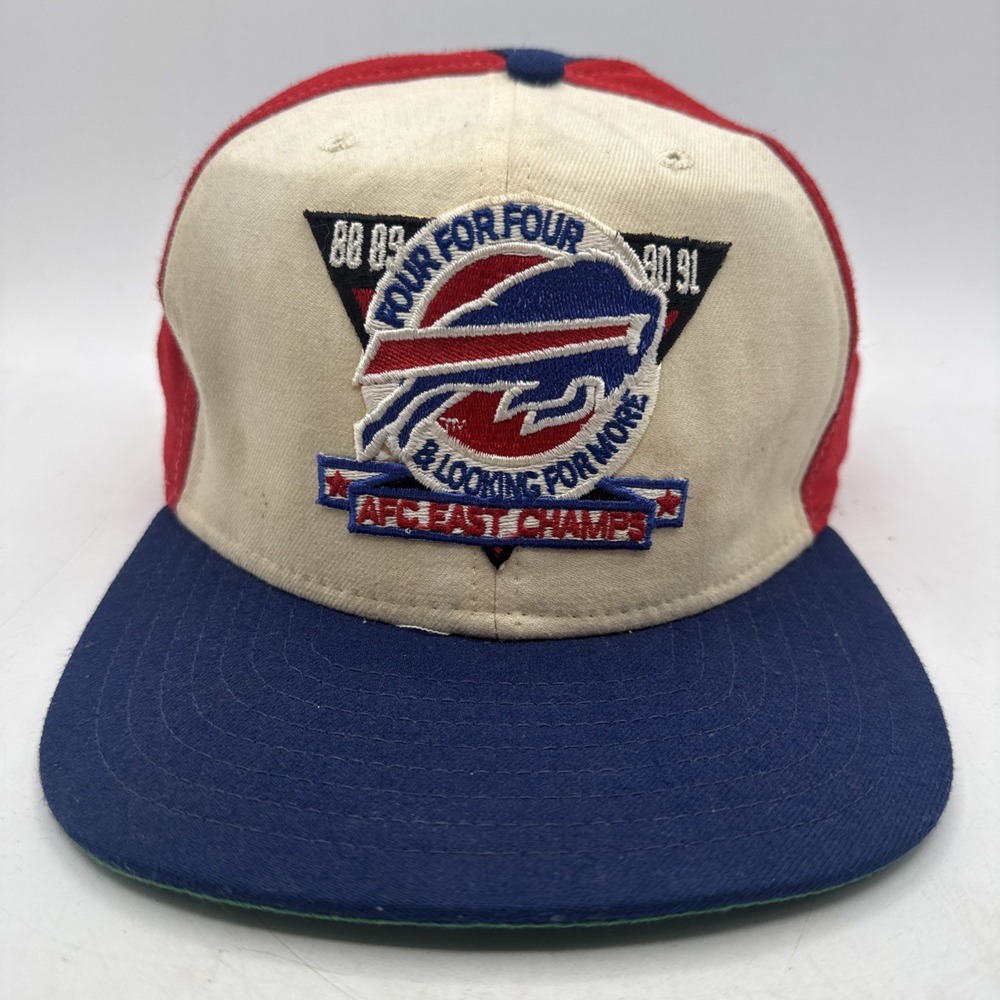 Vintage 90s New Era Buffalo Bills NFL Snapback Hat Size M /L "Four For Four"
